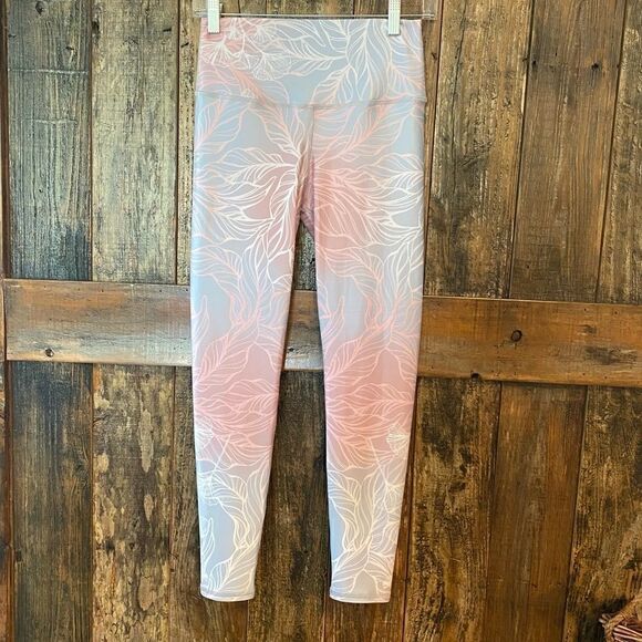 Cima Activewear OSFA Light Pastel Blue Pink Floral High Compression Leggings - Picture 3 of 8